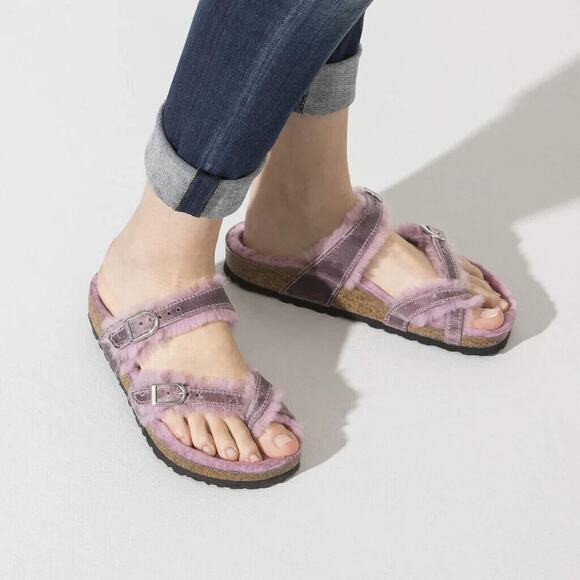 Birkenstock Mayari Shearling Oiled Leather Lavender Sandals 1021016 US4 EU35 - Picture 5 of 7